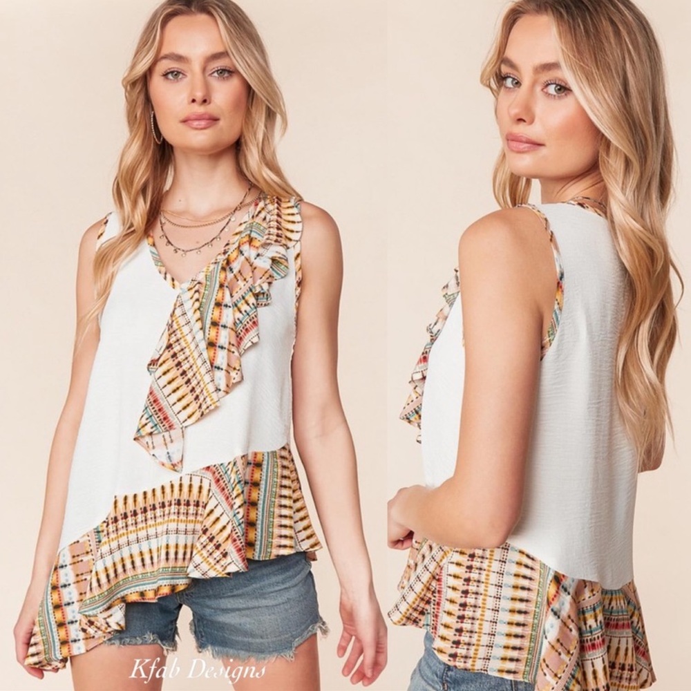B121🤍🤎NEW!Re-Order! Popular relaxed fit+flattering tank w/ruffle trim🤎🤍